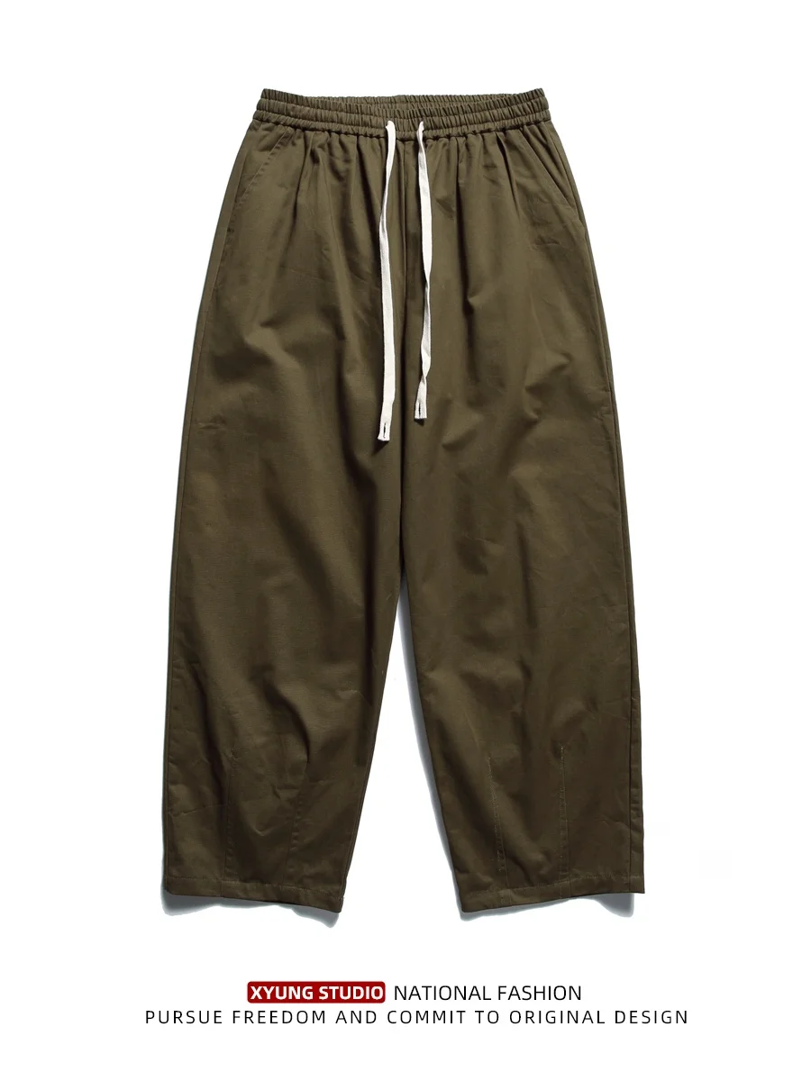 

Spring Autumn Loose Straight Leg Casual Pants Men's Wide Leg Long Pants Pure Cotton Waed Basic Sle Versatile Japanese Sle