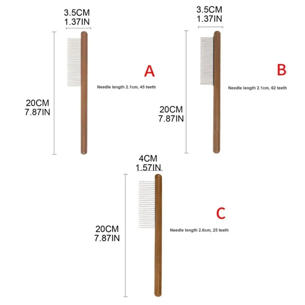 끝이 둥근 애완 동물 빗 길고 짧은 머리 고양이를위한 스테인레스 스틸 이빨 나무 손잡이 고양이 개 빗, 애완 동물 미용 도구