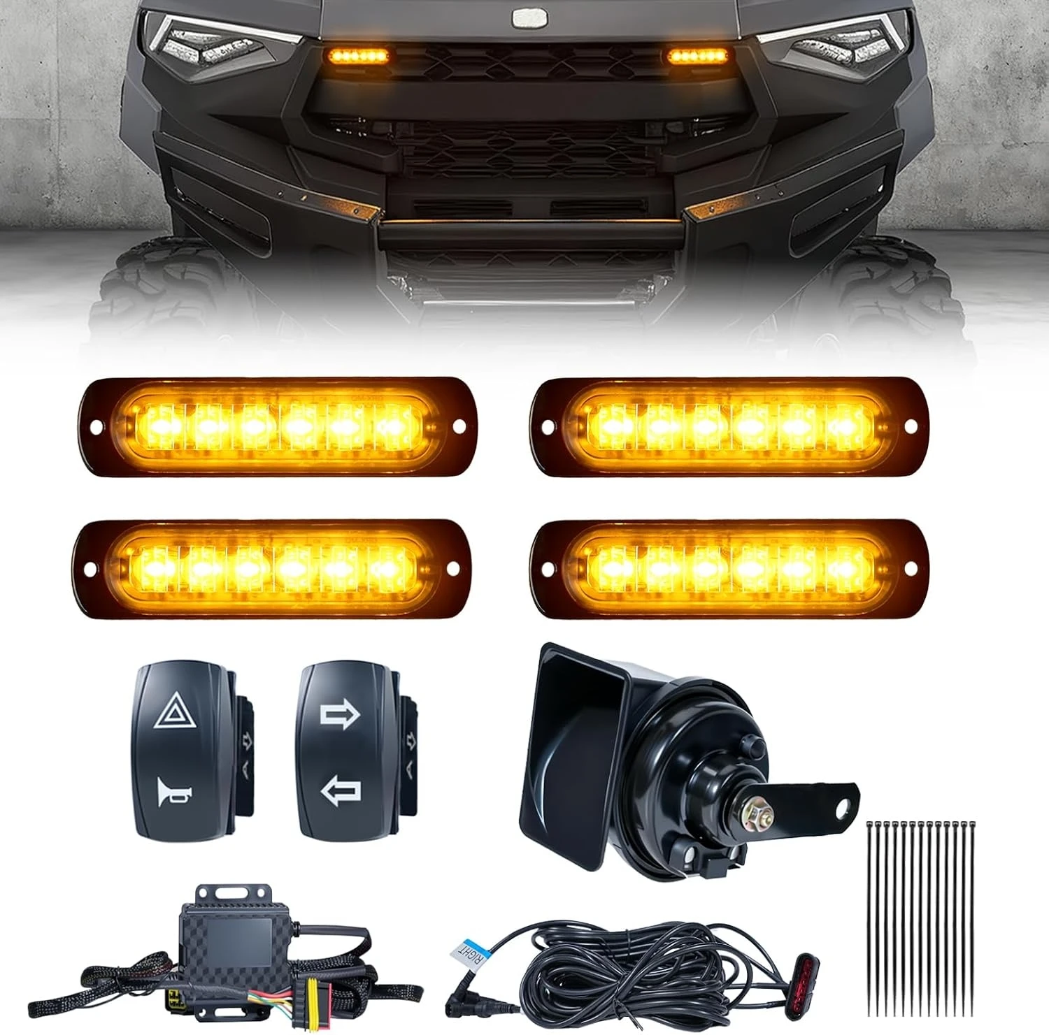 Universal UTV Turn Signal Street Legal Horn Kit for Polaris, Can-Am, Kawasaki, CFMOTO, Yamaha Plug and Play Pre-Wired Blinker Ki