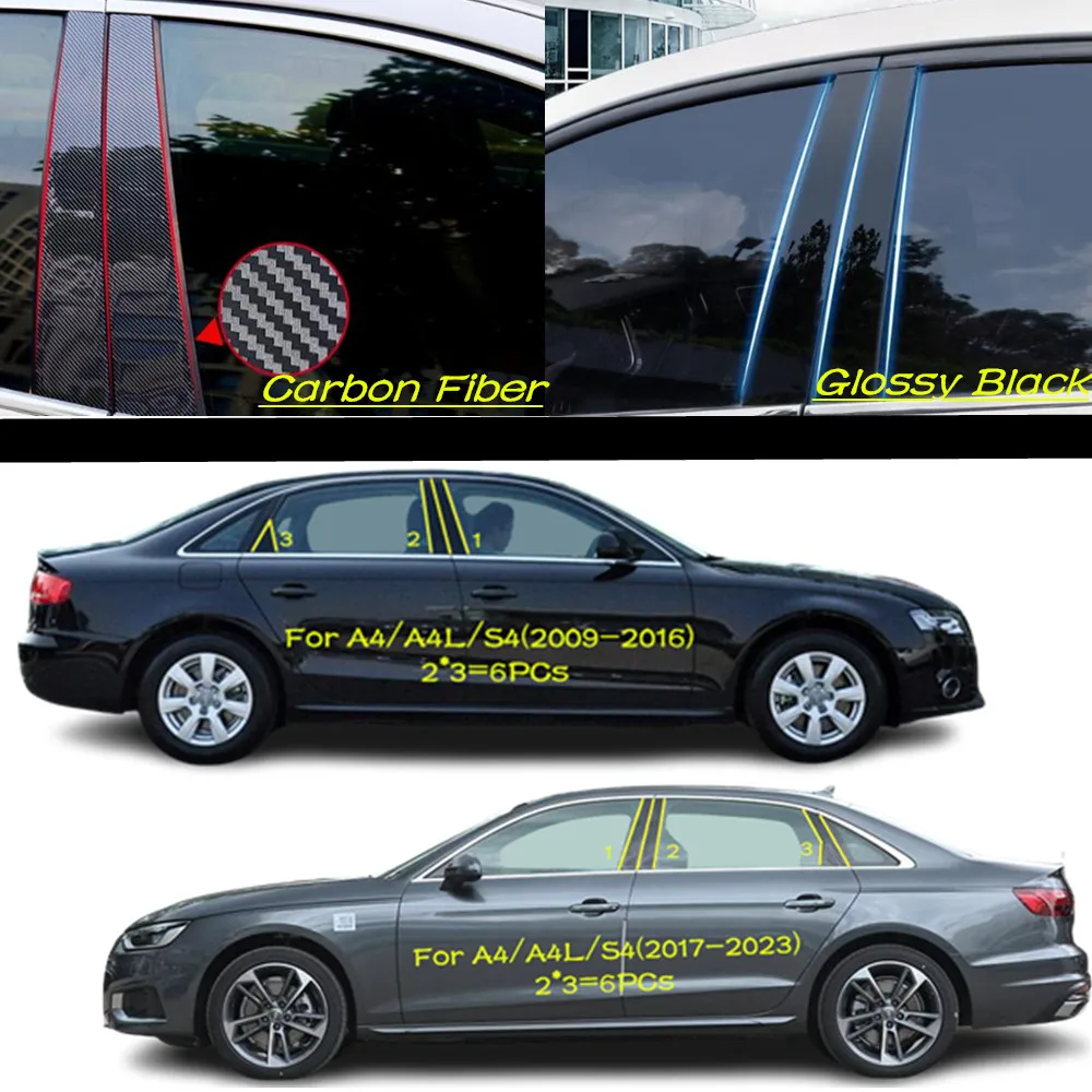 

Автомобильный ПК, материал, крышка стойки, отделка двери, окно, молдинг, наклейка, аксессуары для Audi A4 A4L S4 2009-2016 2017-2020-2023