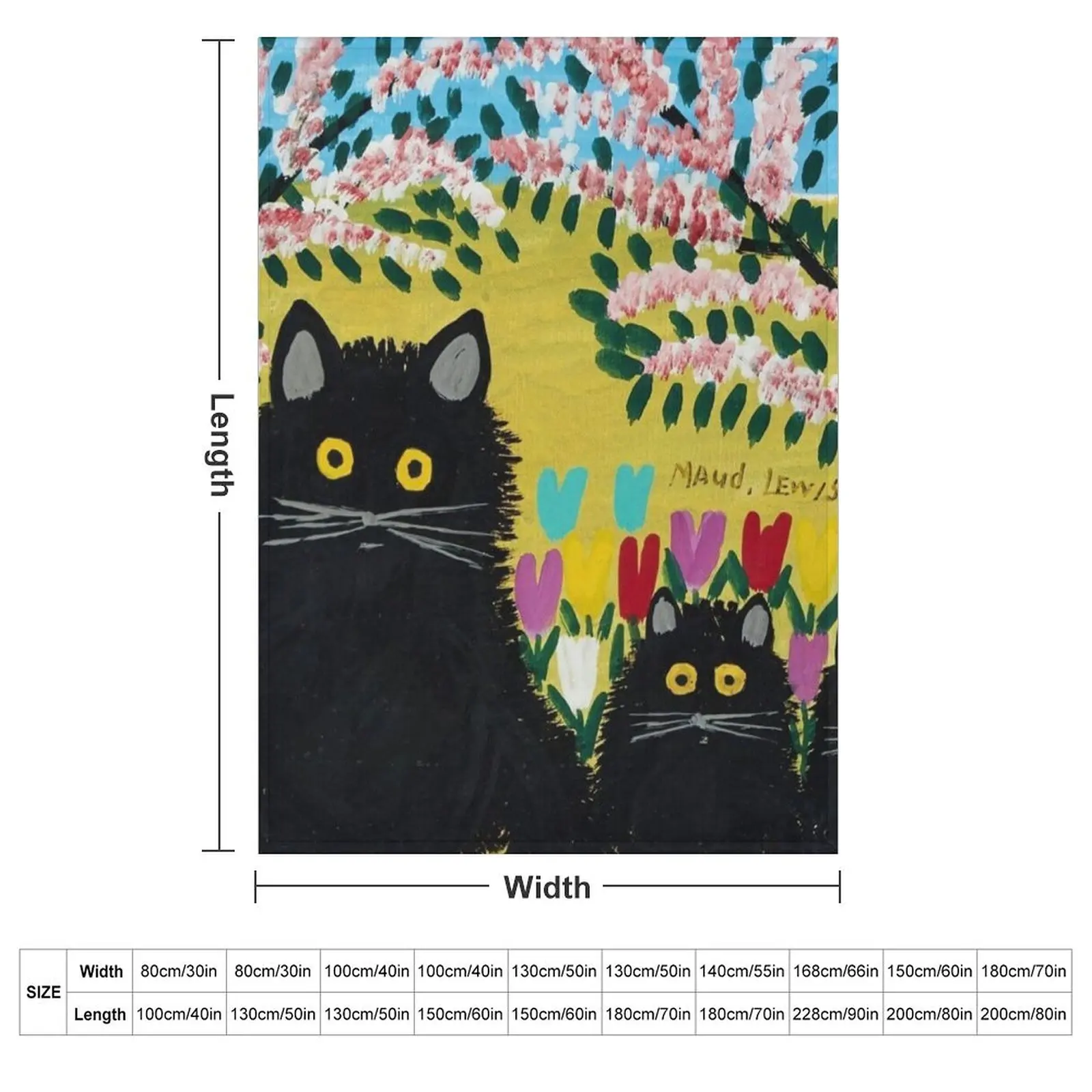 Three Black Cats - Maud Lewis Throw Blanket Hairys Thin Large Warm Shaggy Multi-Purpose Blankets