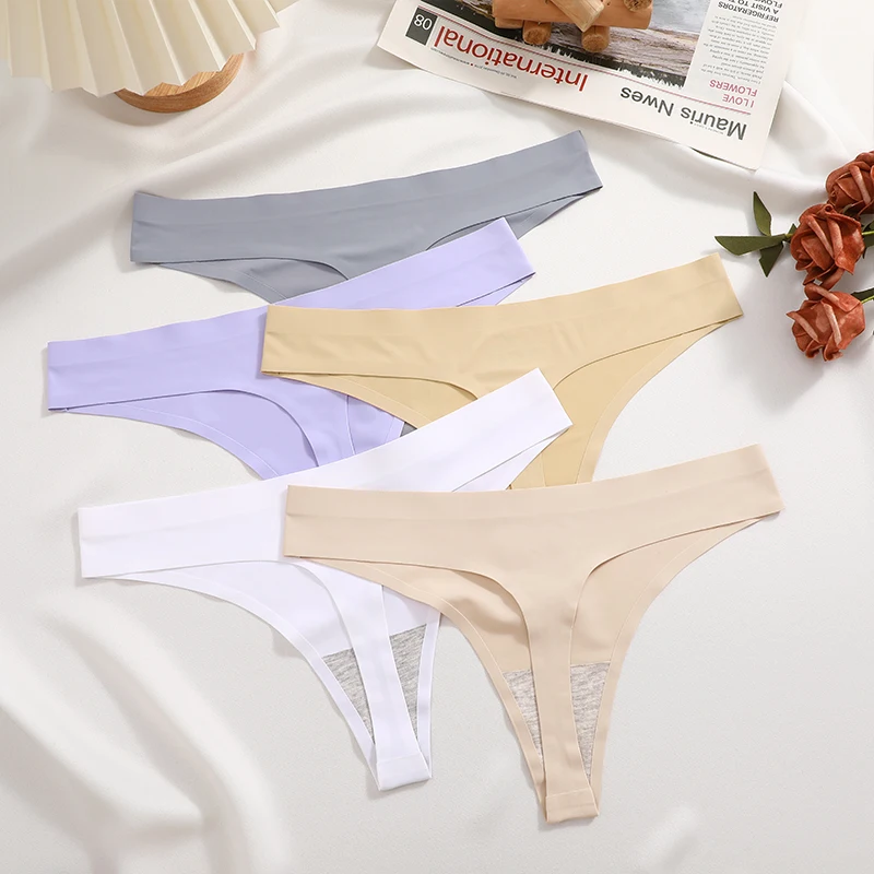 FINETOO 7Pcs Seamless G String Women Panties Ice Silk Sexy Briefs Thong Low Waist T-back 9 Solid Color Underwear Femlae Lingerie