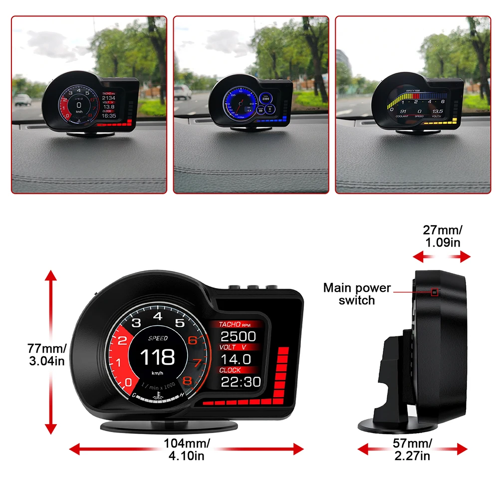 KWHUD Hud OBD2 Head Up Display Car On-board Computer GPS Digital Speedometer Water&Oil Temp Gauge for Gasoline Car After 2009