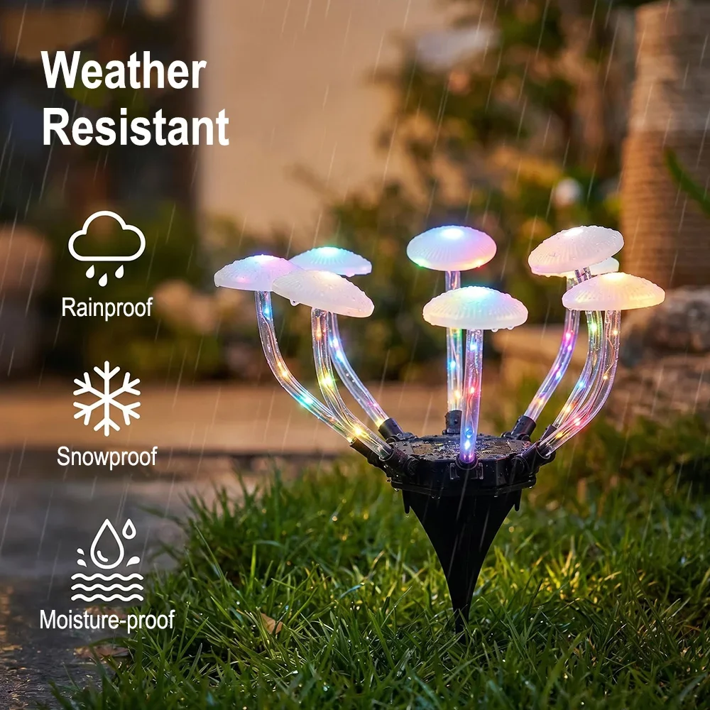 BORUiT Solar Mushroom Lights Dual Mode LED Waterproof Jellyfish Garden Lights Yard Patio Pathway Decor Ambient Light