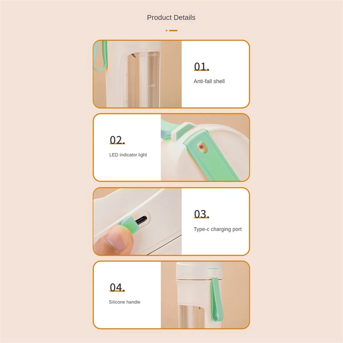 Mini mixeur de fruits électrique portable, 500ml, aste par USB, SmUnvétérans wn, Cutter personnel Ju479 10