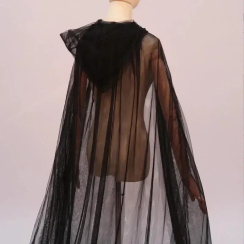 Costume da strega Mantello da elfo Mantello da donna in tulle con cappuccio di Halloween Cosplay DF4624;2,k'5,t;8.