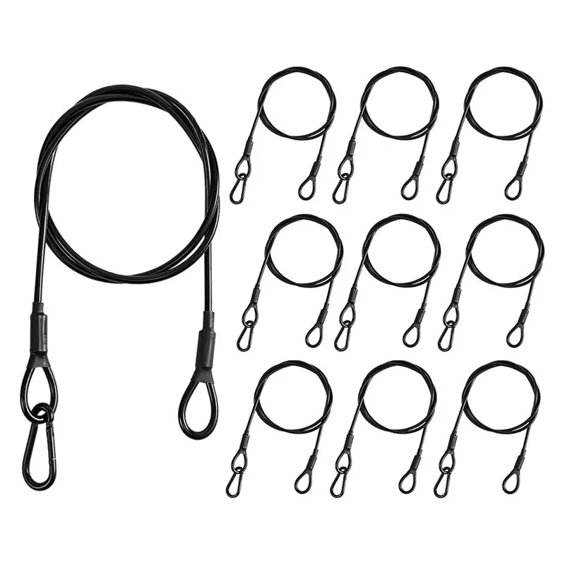 

【PARTY DAY】DJ Stage Lighting Safety Cables In Black- 10-Pack Stainless Steel With Integrated Carabiner