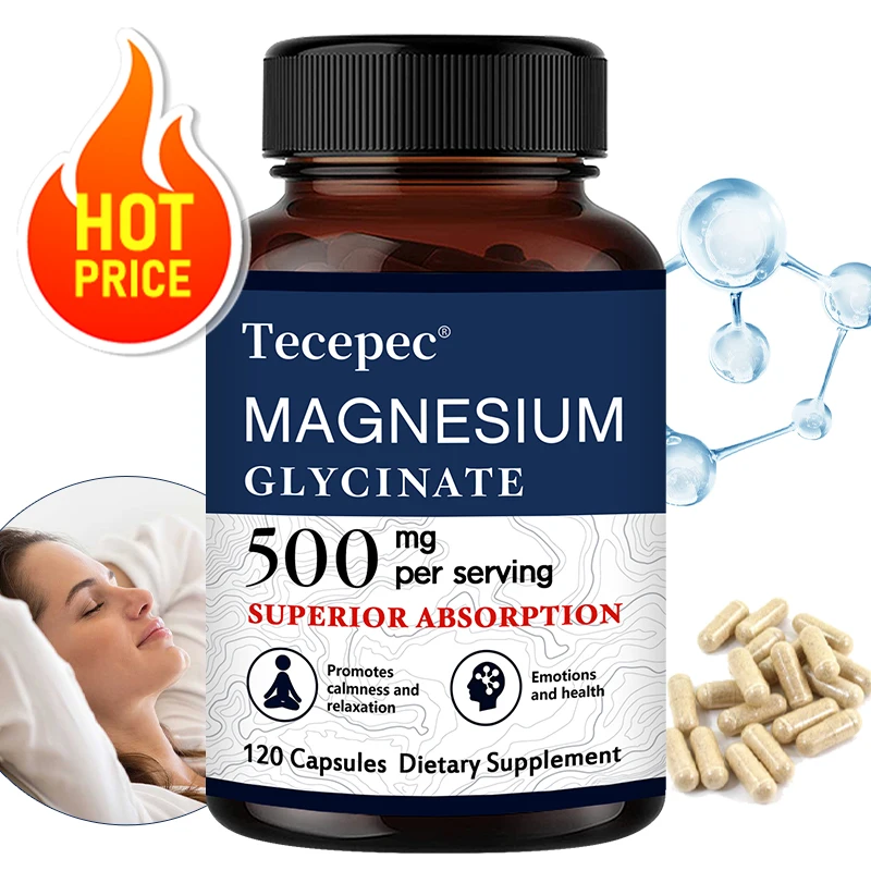 Magnesium Glycinate 500 Mg, 100% Chelated and Purified, for Calm and Relaxation, Emotional Well-being, Non-GMO and Gluten-free