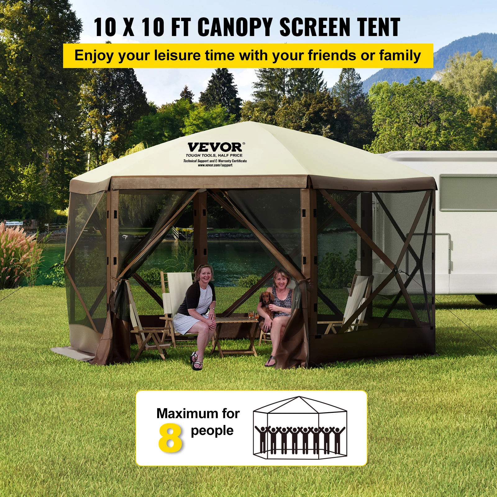 VEVOR Outdoor Gazebo Tent 12x12ft 6 Sided Pop-up Camping Canopy Shelter Tent Winter windproof Gazebo Tents for Lawn and Backyard