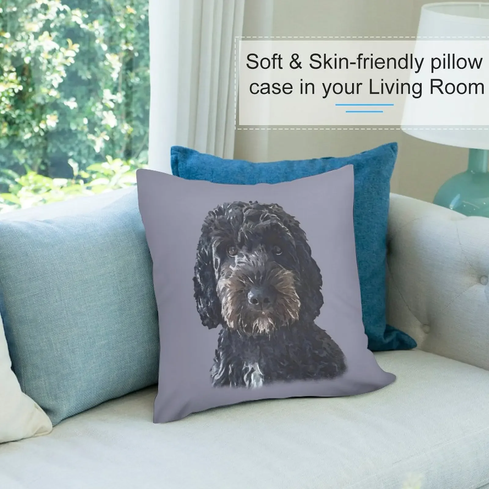 Black Cockapoo / Doodle Dog Throw Pillow christmas pillow case Marble Cushion Cover pillow