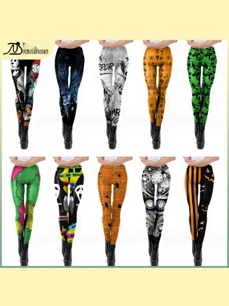 

Брюки для йоги со скелетом и цифровым принтом на Хэллоуин, облегающие спортивные брюки, брюки Cisas с базовым слоем, брюки для йоги, брюки с девятью очками
