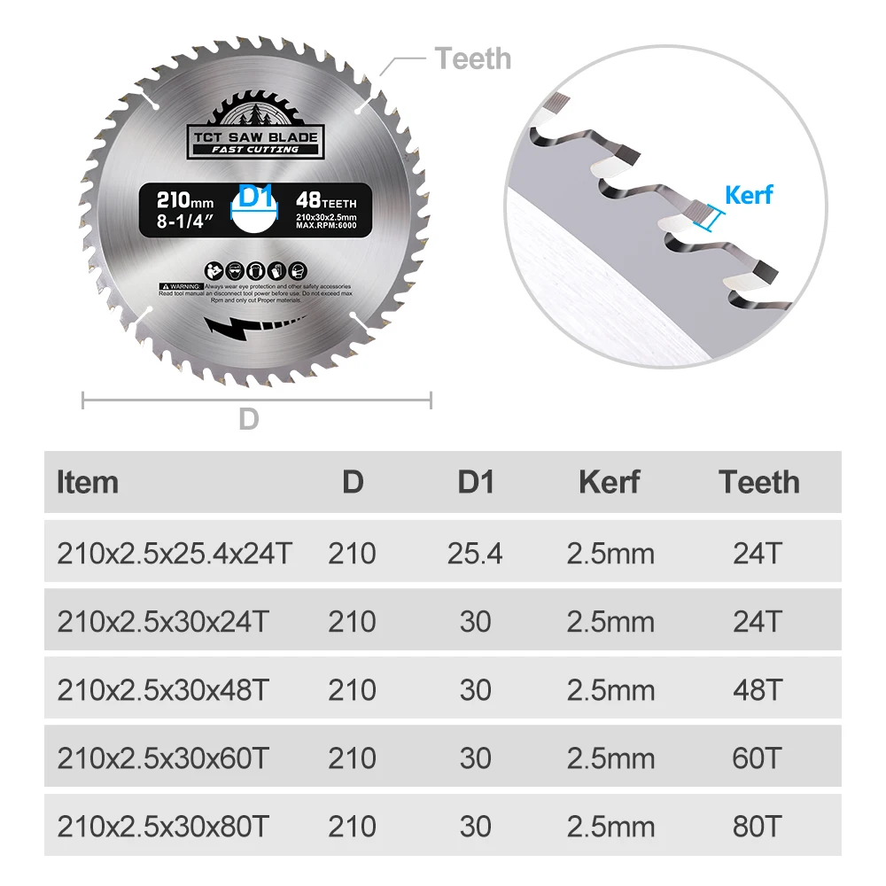 XCAN 1/3pcs 210mm Circular Saw Blade 24T/48T/60T/80T Wood Cutting Disc Carbide Tipped TCT Saw Blade Woodworking Tools view 2