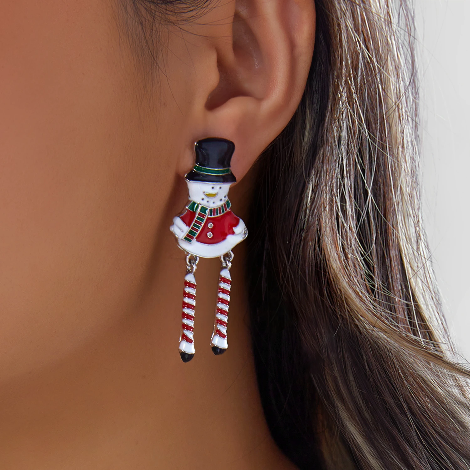 Lustige Langbeinige Lebkuchenmann-Ohrhänger für Frauen Trendige Kreative Zylinder-Schneemann-Ohrringe Weihnachts- und Neujahrs-Schmuck – Detail 4