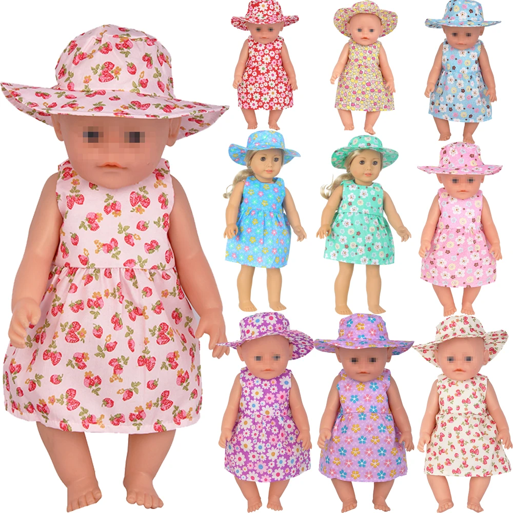 New Doll Dress +Hat Suit For 18 inch American Doll Girl Strawberry Doll Skirt Fit 43 cm New Baby Born Doll & Our Generation