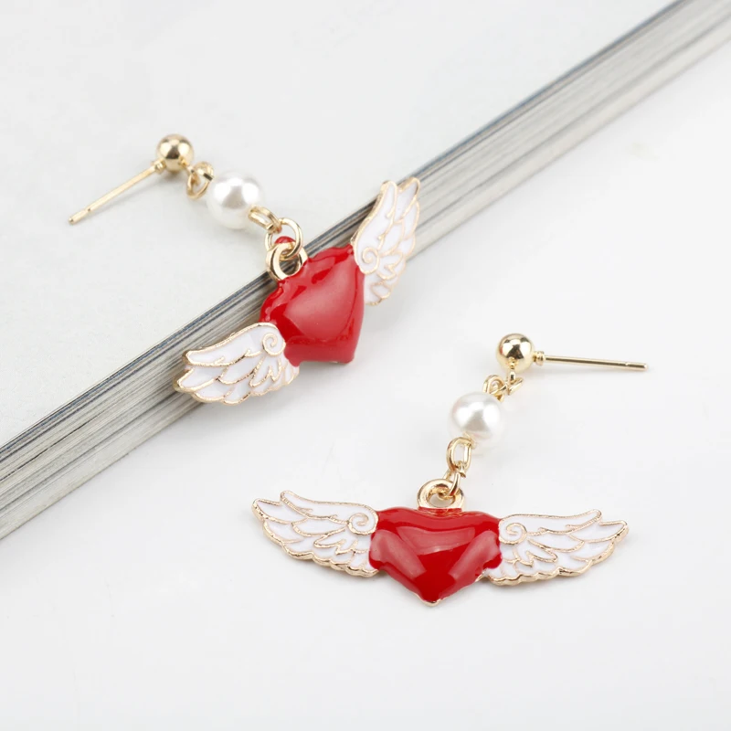 Anime SAILORMOON Earrings Cosplay Card Captor Time Key Moon Stick Crystal Pearl Dangle Earrings Kawaii Christmas Gift