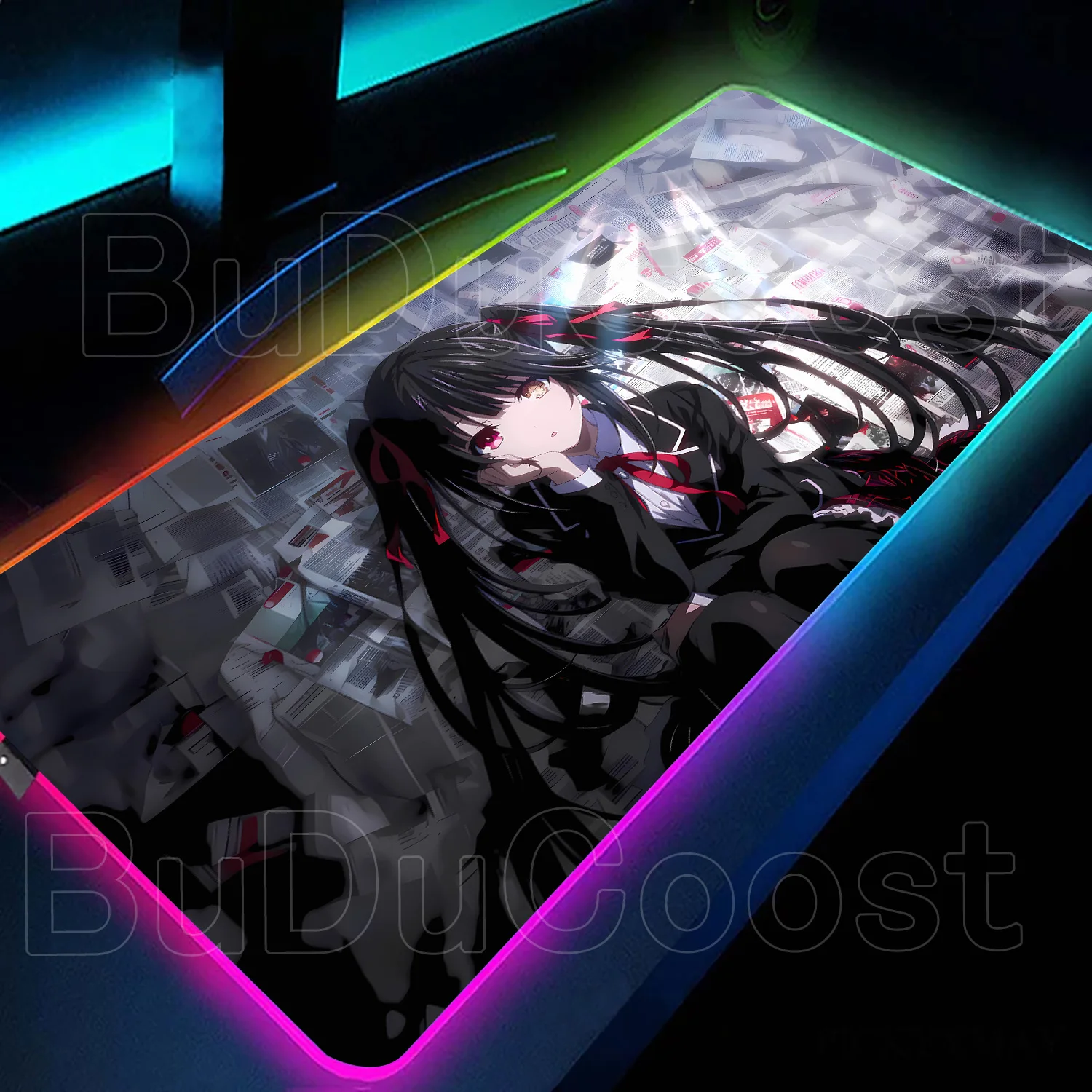 

RGB Glowing Cute Girl Tokisaki Kurumi Large Mousepad Anime Date A Live Mouse Pad Laptop Gaming Accessories Keyboard Desktop Mats