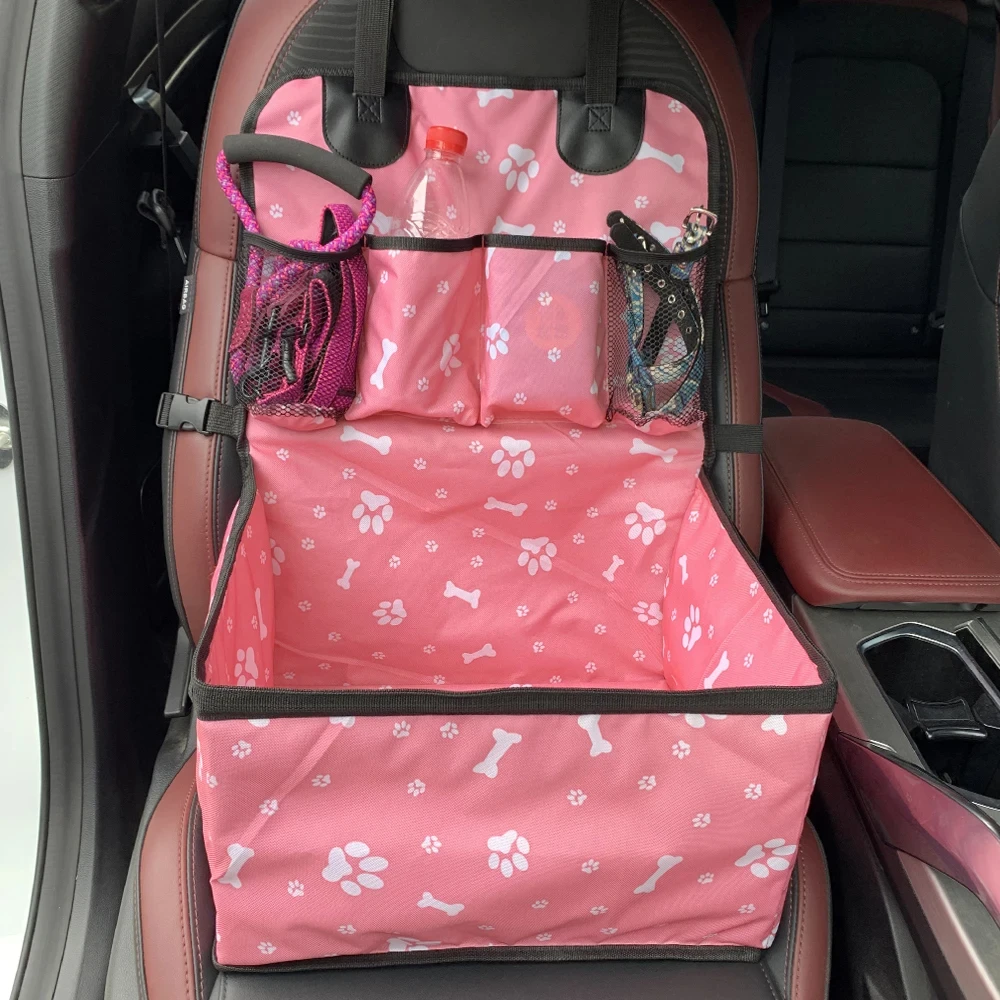 Dog Car Seat with Storage Pockets,Travel Dog Car Seat Cover Folding Hammock Dog Car Seat Basket for Small Medium Dogs