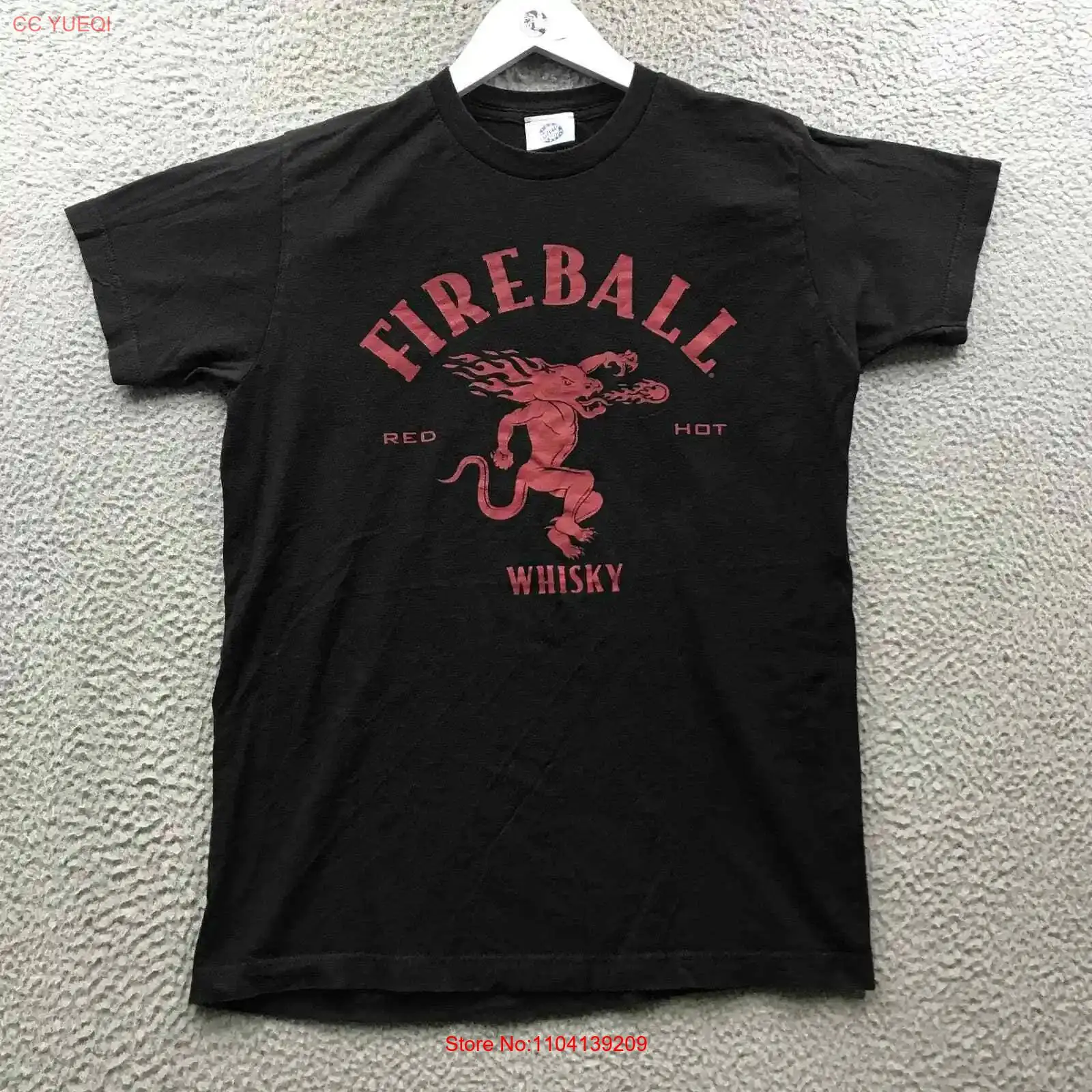 Fireball Whisky Alcohol T-Shirt Mens Medium Short Sleeve Crew Neck Graphic Black long sleeves