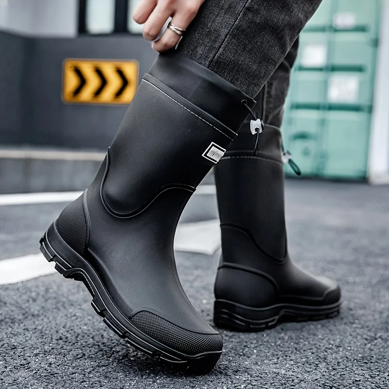 Men waterproof Rain Boots Mid Calf Slip On Shoes Thick Sole Anti Slip Outdoor Garden Work Shoes Durable plus size hiking boots view 2
