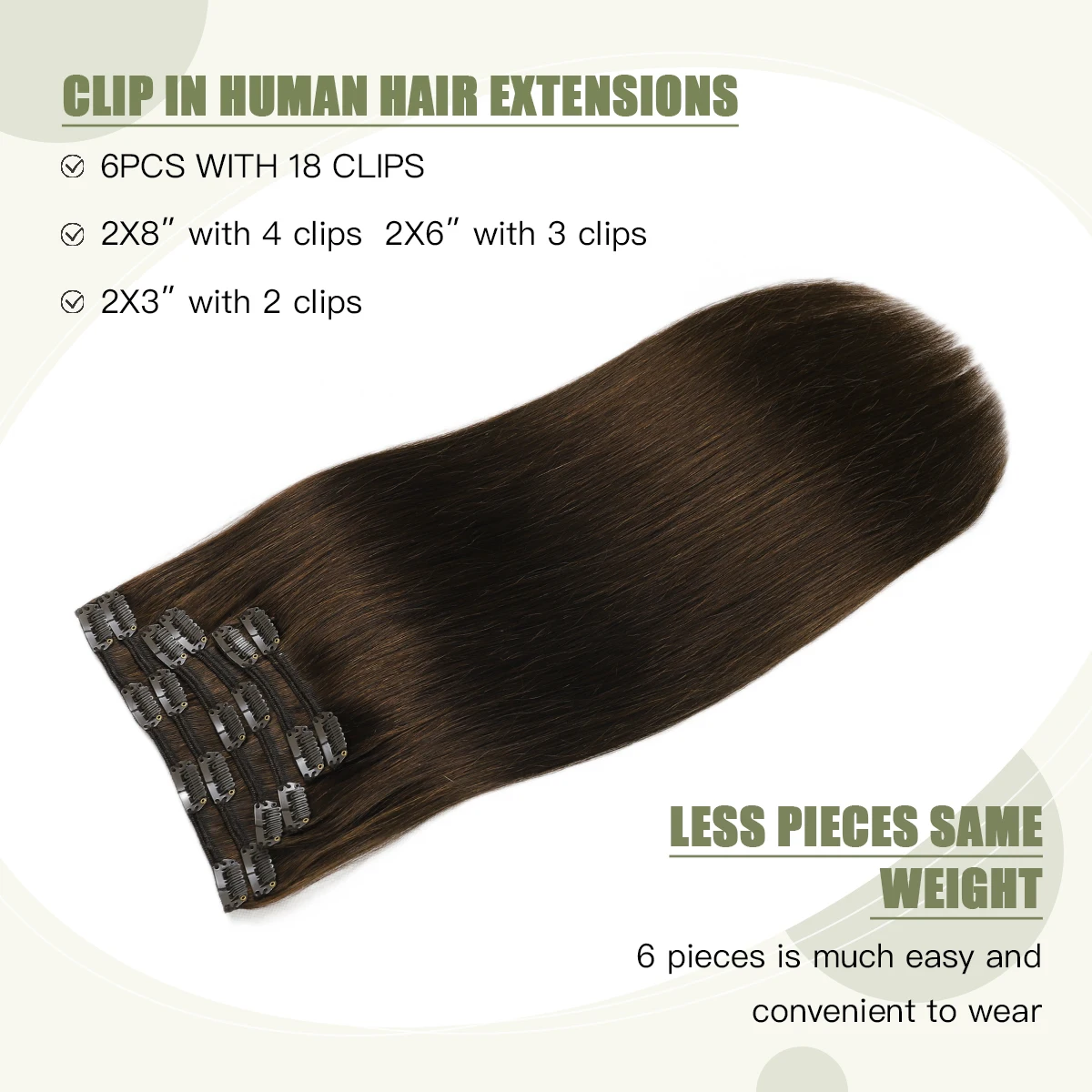 XDhair-Extensões de cabelo com clipe para mulheres, cabelo castanho escuro, 14 em-22 em, 100g, 120g, 14 em-22 em