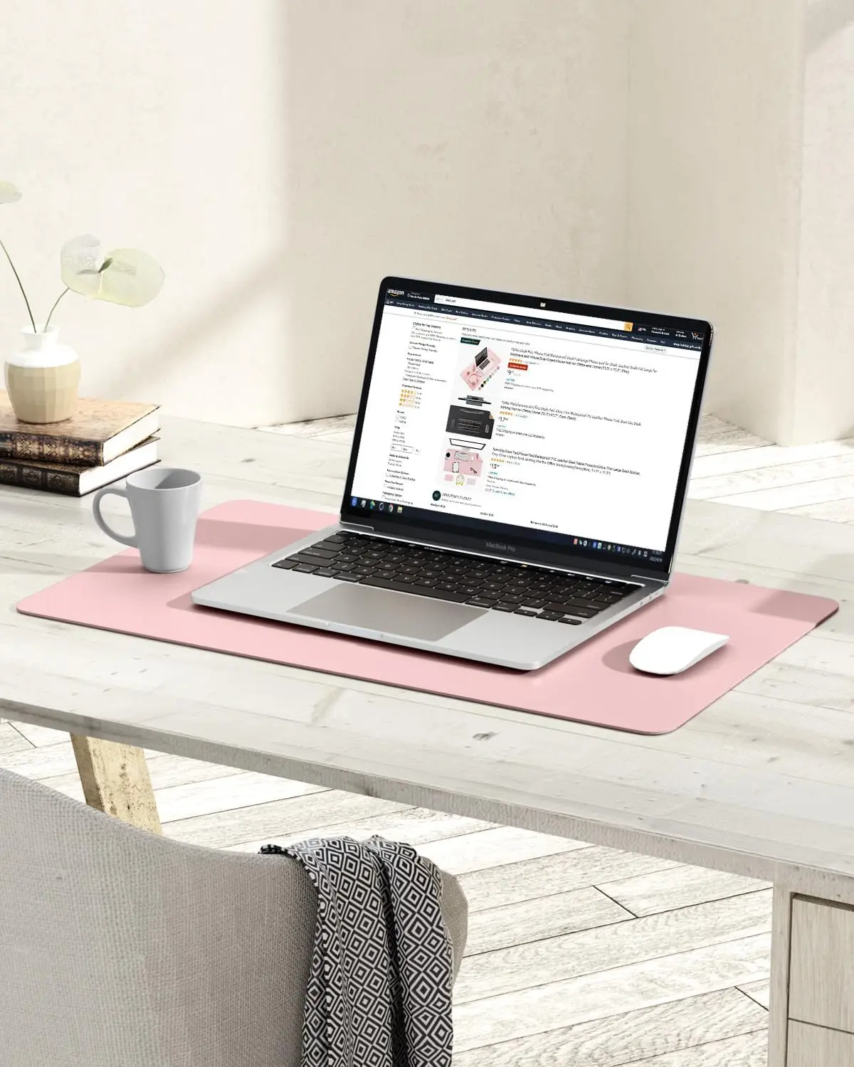 Non-Slip Leather Desk Pad, Waterproof Laptop Computer Keyboard Mat, Large Mouse Pad for Office Work Home Decor (Pink, 23.6" x view 6