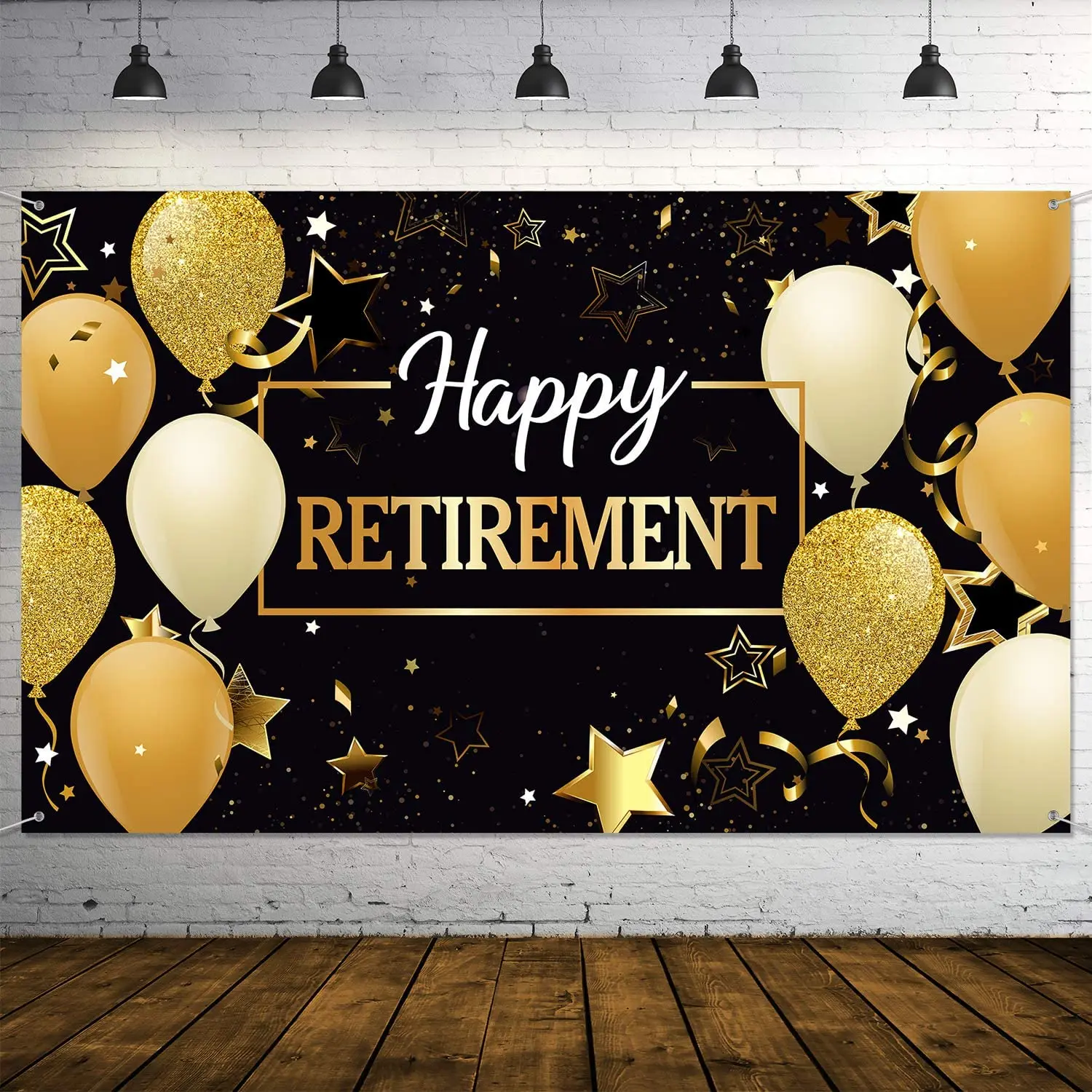 Happy Retirement Party Photography Backdrop Decorations Black And Gold Happy Retirement Sign Banner Photo Booth Background