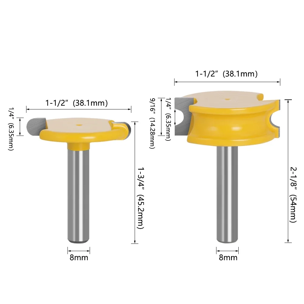 LAVIE 2-teiliges Rund-T-Nuten-Fräser-Set, 6mm/1/4"/8mm Schaft Holzbearbeitungsfräser für Runde Holzzylinder-Fräse und Verbindungsfräser – Detail 5