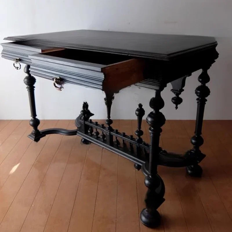 Retro style solid wood table, neoclassical carved table entrance table small apartment