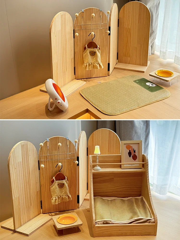 Pet furniture small screen foldable movable Korean ins style small simple solid wood short screen