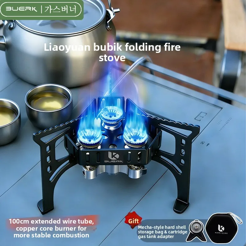 Portable Folding Camping Gas Stove 6500W Three-Burner Stainless Steel Compact Outdoor Cooking Hiking Equipment with Auto Igni