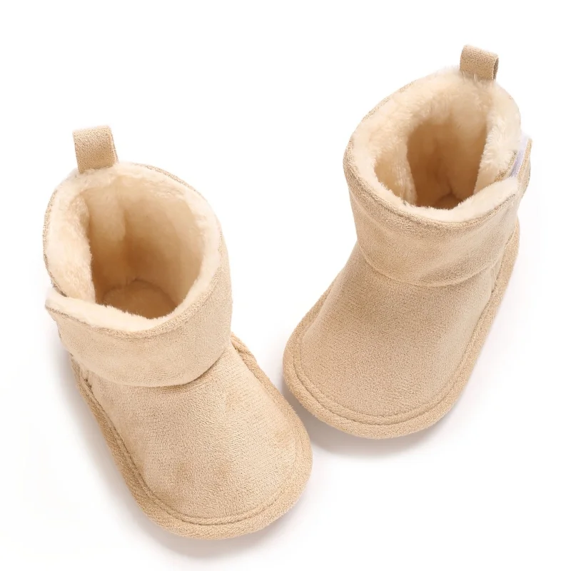 Winter Snow Boots for 0-1 Year Old Plush Faux Fur Collar Ankle High Soft Soled Warm Shoes Suitable for Beginners Baby Warm Footw