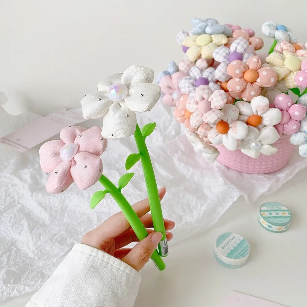 Fabric Flower Decorative Flower Gel Pen Black Ink 3D Floral Ballpoint Pen Replaceable Refill Floral Neutral Pen Novelty Gift