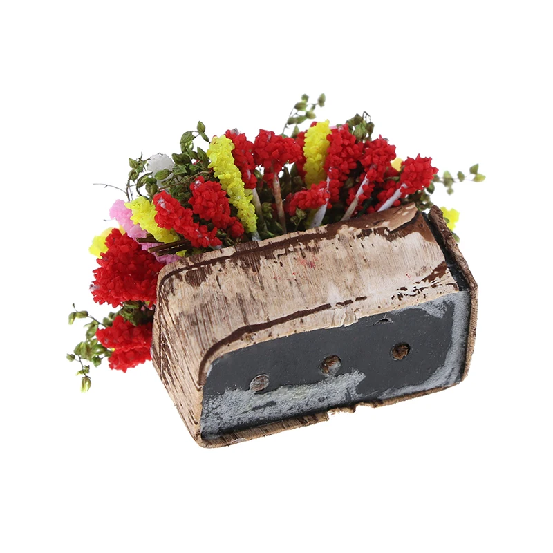 Mini arbusto de flores bonsái en miniatura con maceta de madera, maceta de flores para casa de muñecas, juguete de decoración Multicolor, venta 1/12, 1 unidad
