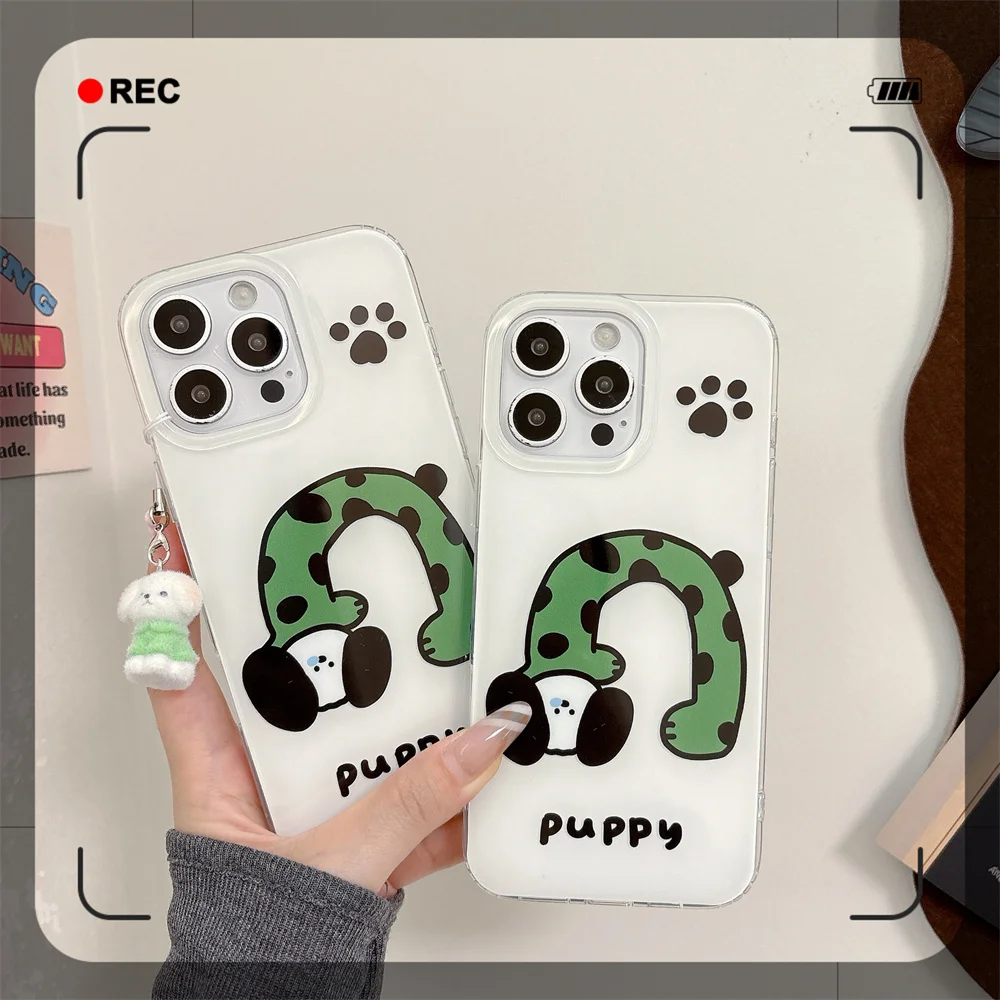 

Adorable female abstract bending puppy IMD, suitable for Apple iPhone 16 ProMax iPhone 15/14/13 soft shell fashion luxury