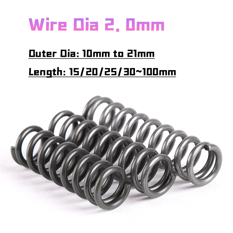 10pcs/lot Compression Spring Steel Wire Dia 2.0mm Outer Dia 10mm To 21mm Small Pressure Springs Length 15/20/25/30/35/40~100mm