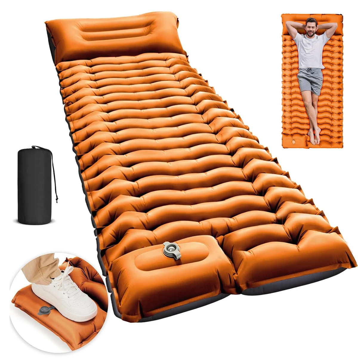 Matelas gonflable de 1,9 m avec pompe et oreiller intégrés, résistant à l'usure, ergonomique, portable, imperméable, pour le camping, la randonnée, l'alpinisme, les voyages, les activités de plein air, cadeau