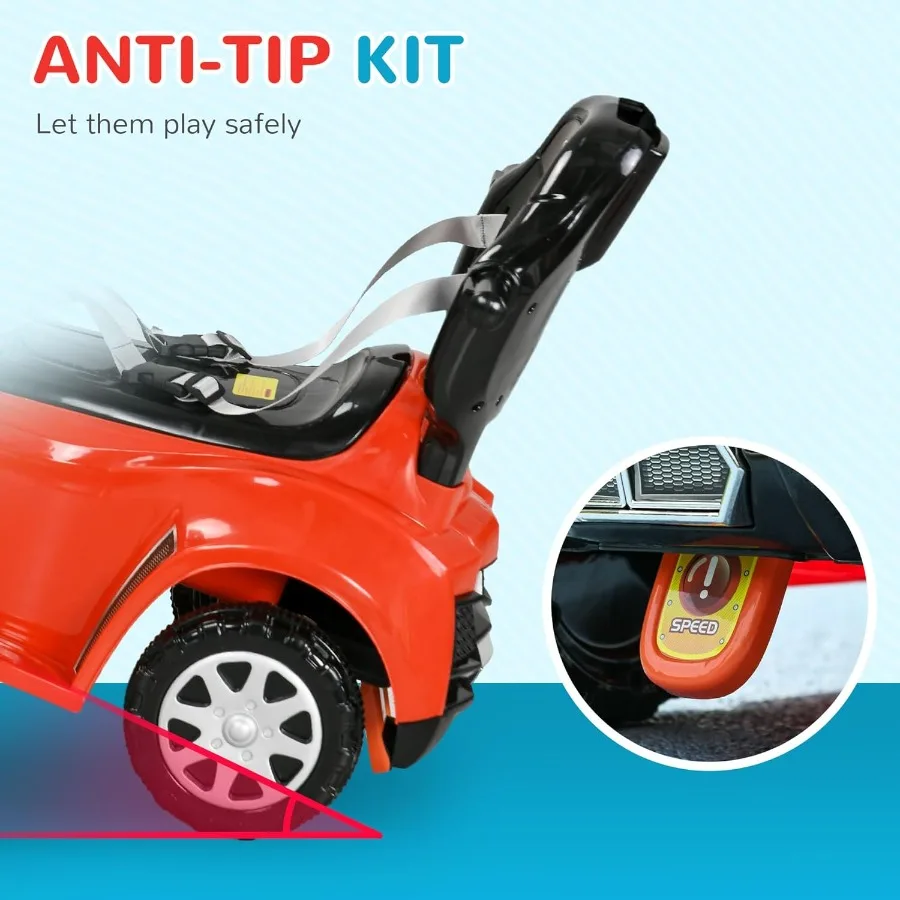 Push Car for 1-3 Years 3 in 1 Ride on Sliding Car Foot to Floor Baby Push Car with Removable Handle Music Horn Canopy Safety Gu