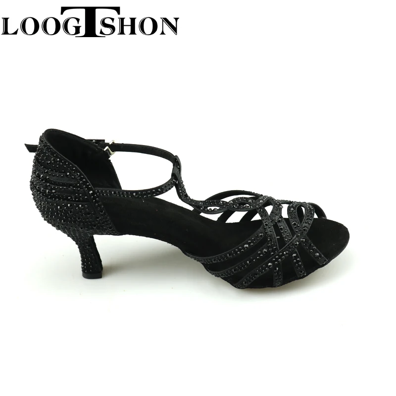 Zapatos de baile latinos para mujer, zapatos de baile latino de tacón alto para Salsa de Jazz, zapatos de entrenamiento para damas, negro