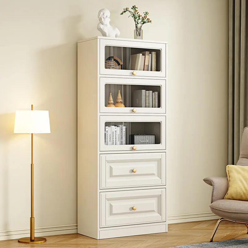 Solid wood bookcase with glass door, dust-proof storage cabinet combination, household living room integrated to the top, whole