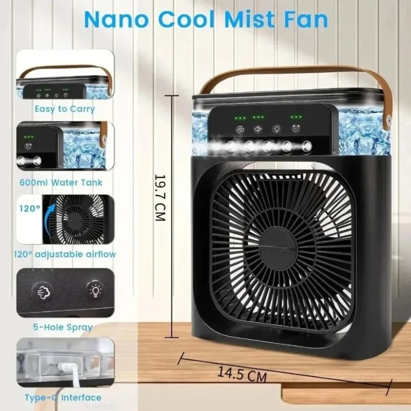 Usb 5 Hole Atomizing Cooling Fan Multifunctional Desktop Humidifier Air Cooler Compact Device for Home Office Dorm Bedroom Use