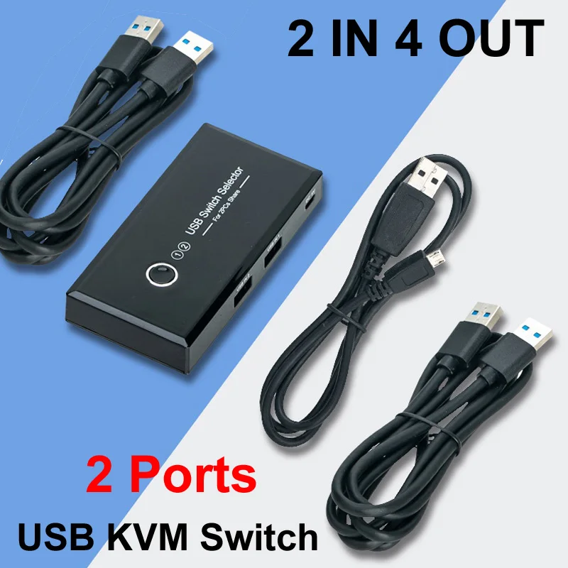2 Ports USB 3.0 2.0 USB KVM Switch Switcher Cable 2 IN 4 OUT for PC Laptop Keyboard Mouse Printer Sharing Scanner Bluetooth Wifi