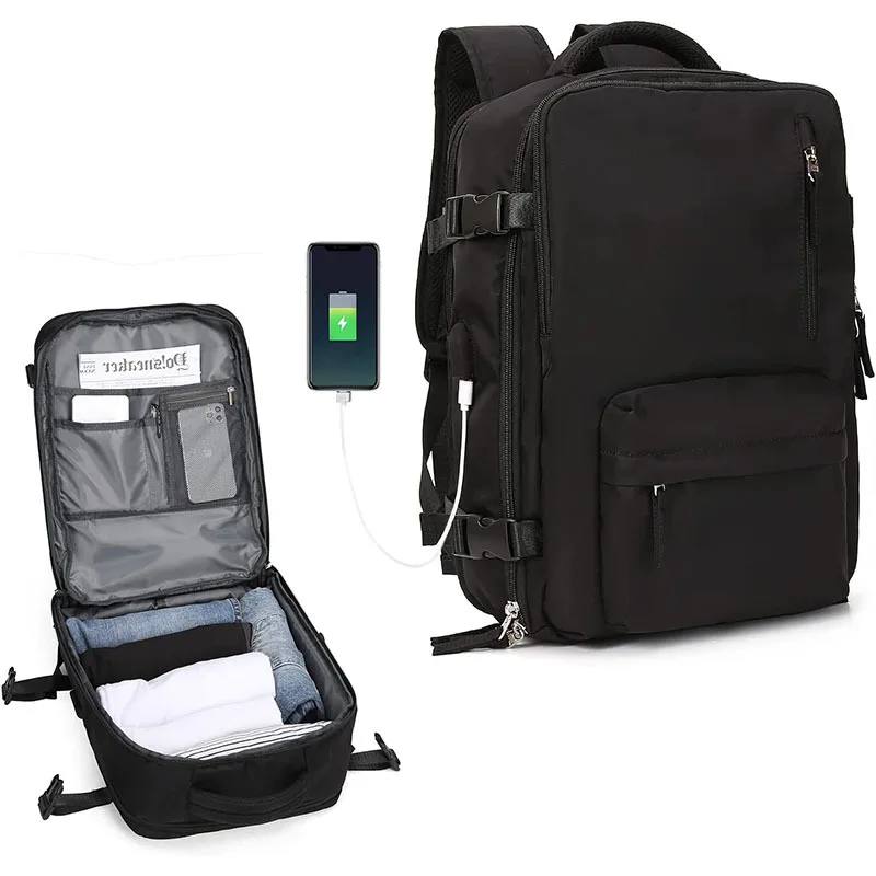 Ransel Travel 35L Tas Laptop Pengisi Daya USB Daypack Kasual Wanita Tahan Air Ransel Bahu Multifungsi dengan Saku Sepatu