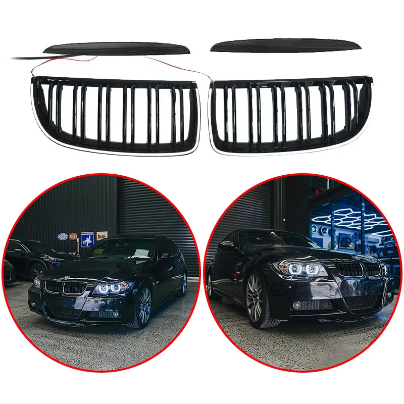 

High Quality ABS For BMW 3 Series 2005-2008 E90 E91 325I 328I 335I Car Front LED Light Racing Grills Body Kit Grille Gloss Black