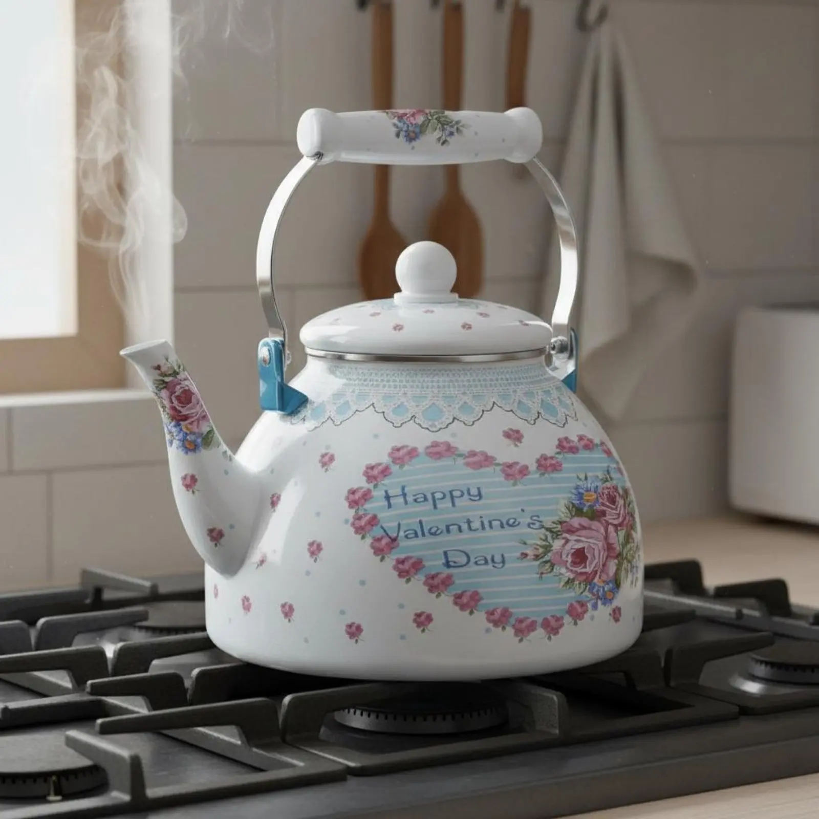 Enamel Water Kettle Long-Lasting Enamelware Enamel Tea Kettle Ethnic Design Teapot Multipurpose Use Large Capacity Teakettle
