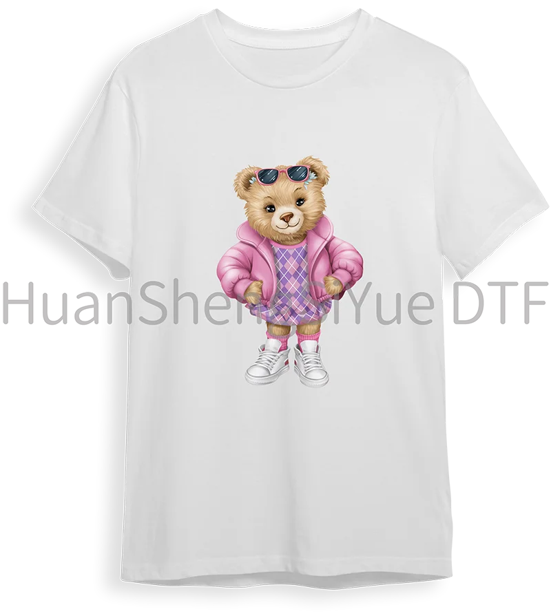 Cool Bear Too Teddy Bear Ironing Sticker Clothes DTF Fashion T-shirt Hoodie DIY Jacket Patch Hot Paste Paper Waterproof