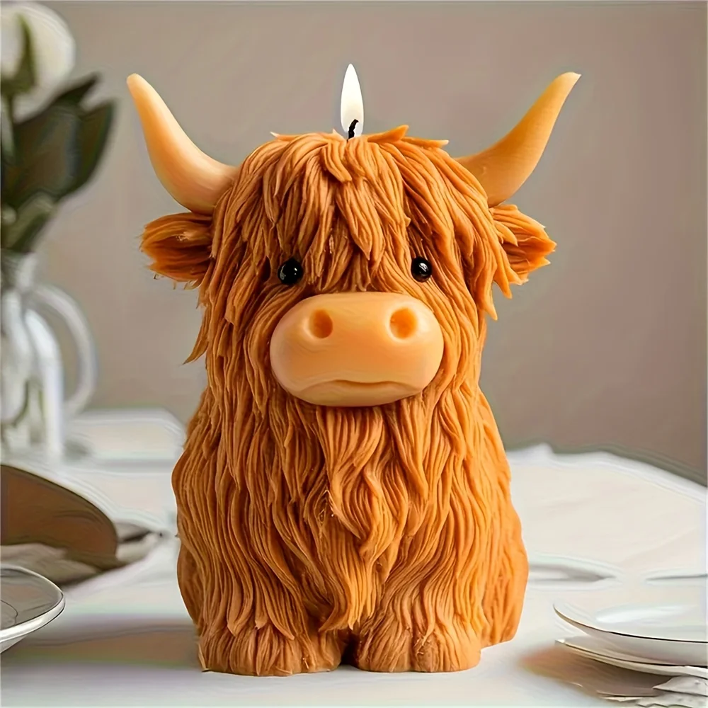 1/2pcs Highland Cow Candle Silicone Mold Animal Shaped Mold for DIY Handmade Candles, Plaster & Resin Crafts,  Decor Accessories