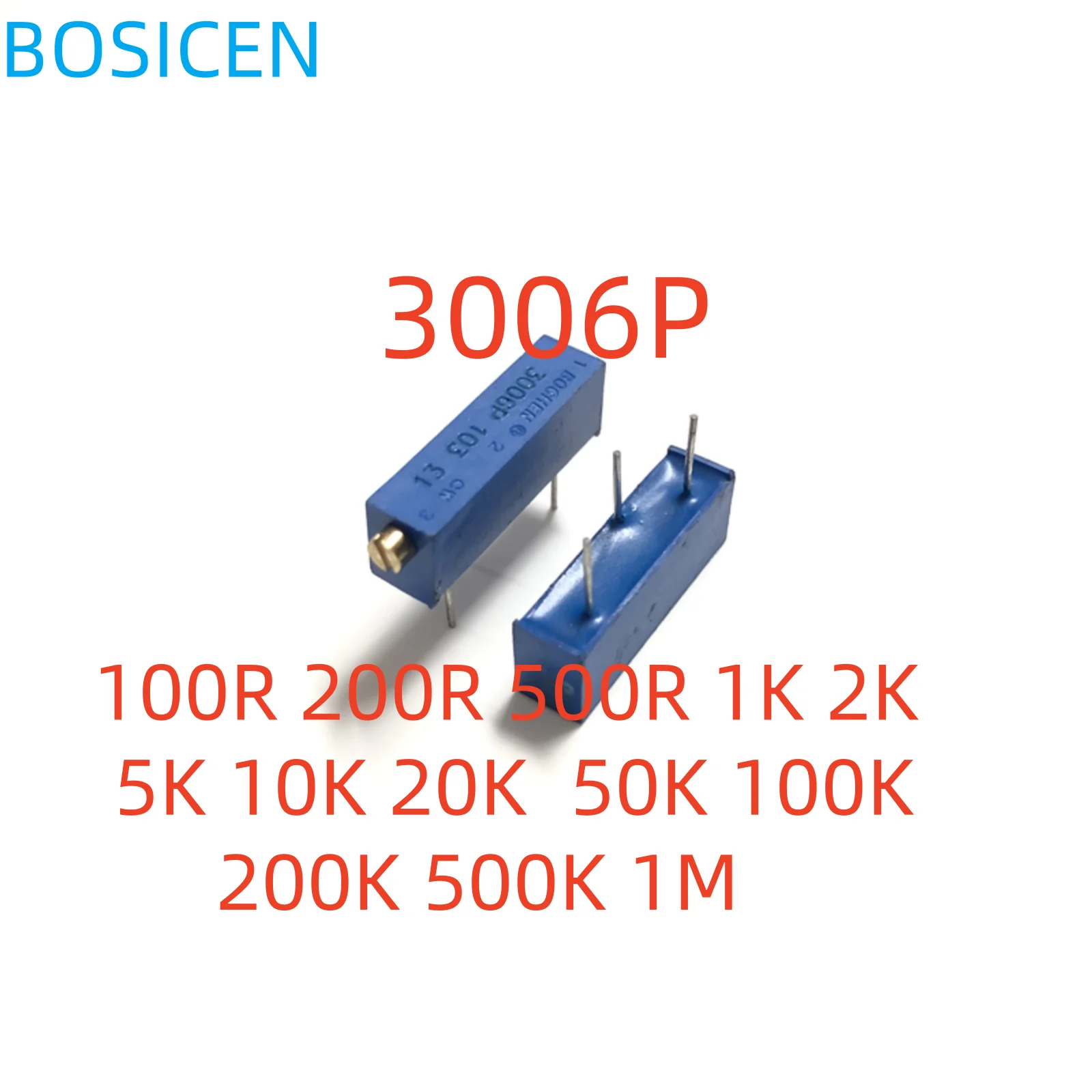 3006P 조정 가능한 전위차계, 트리밍 전위차계, 100R -1M, 100R, 200R, 500R, 1k, 2k, 5K, 10K, 20K, 50K, 100K, 200k, 500k, 5 개