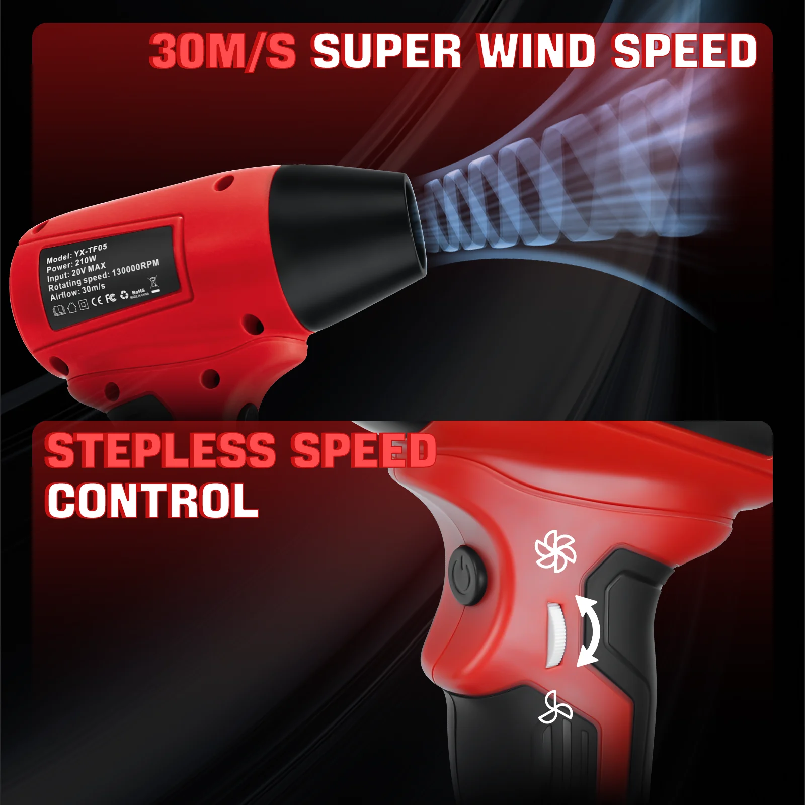 Ventilatore a getto turbo elettrico senza spazzole 130000 Ventilatore portatile a velocità variabile RPM per batteria Milwaukee 18V (senza batteria)