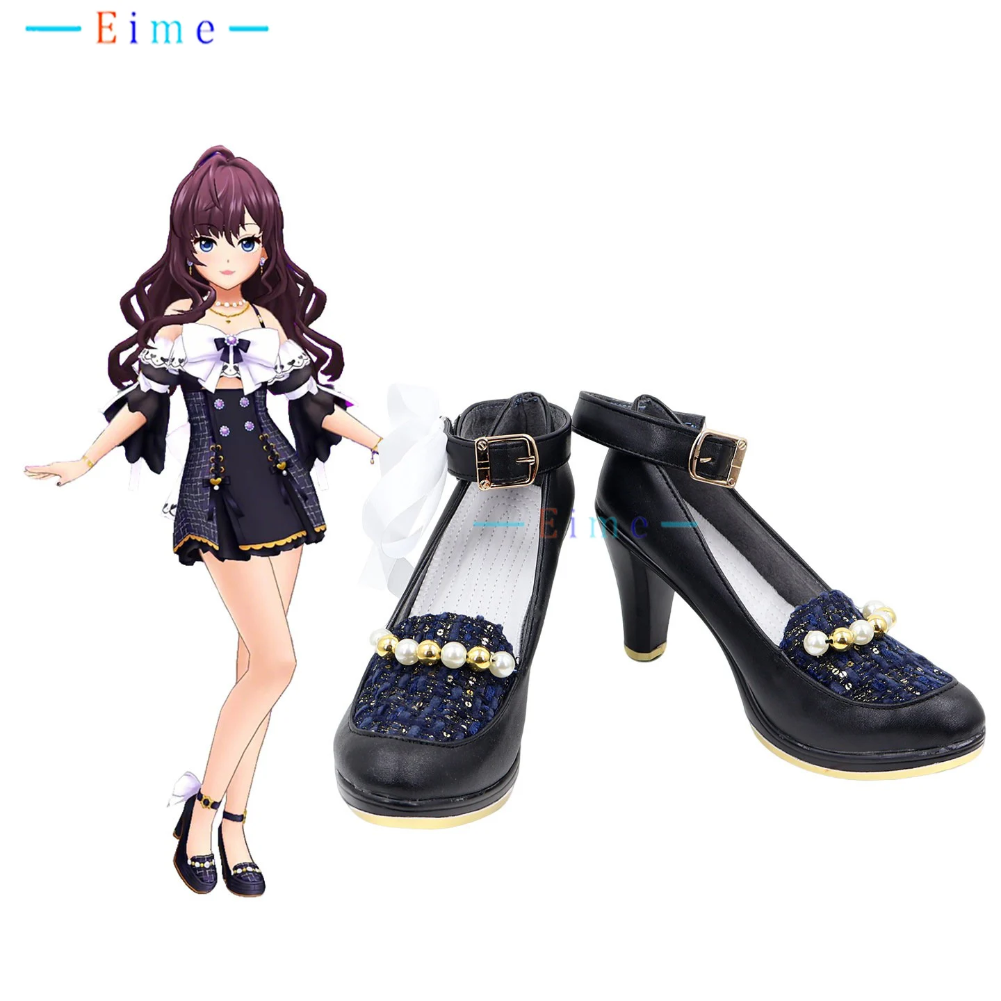 Ichinose Shiki Black High Heels Anime Idol Cosplay Shoes Cosplay Props Custom Made Big Size Halloween Carnival PU Shoes
