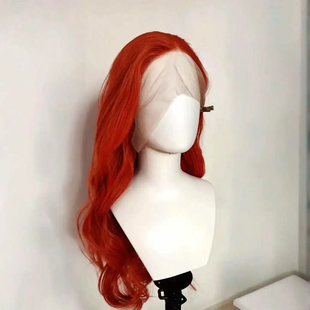Ashely Red Парик фронта шнурка для женщин Длинные волнистые волосы Объемная волна Парики для косплея Высокое качество Природные синтетические парики шнурка для вечеринки
